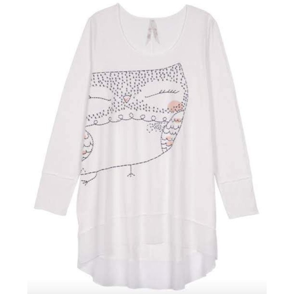 Seven7 Melissa McCarthy White Scoop Neckline Whimsical Owl Design Tunic 3X